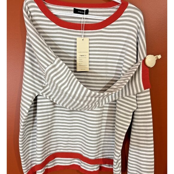 Dokotoo Sweater White Gray Stripe Orange Trim Preppy Classic Long Sleeve 2XL NWT - Picture 8 of 11